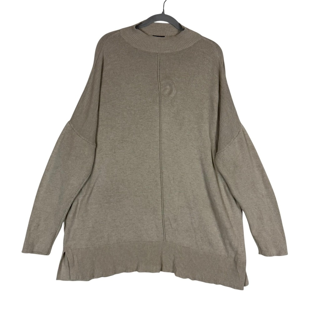 Ann Taylor Factory Sweater Womens XXL Beige Mock Neck Oversized Knit Pullover